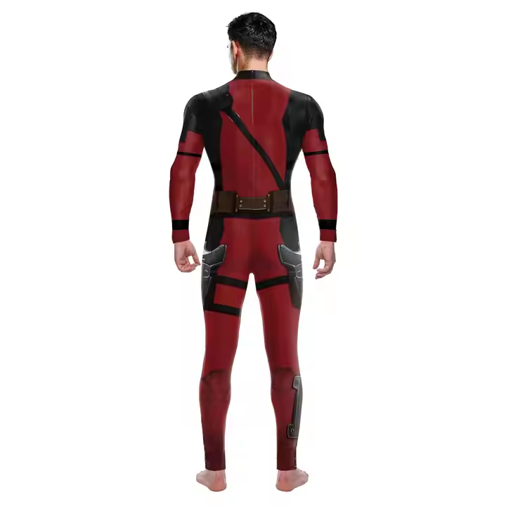 Smash red and yellow Halloween costume stage show Dead pool costume jumpsuit tights for adult02